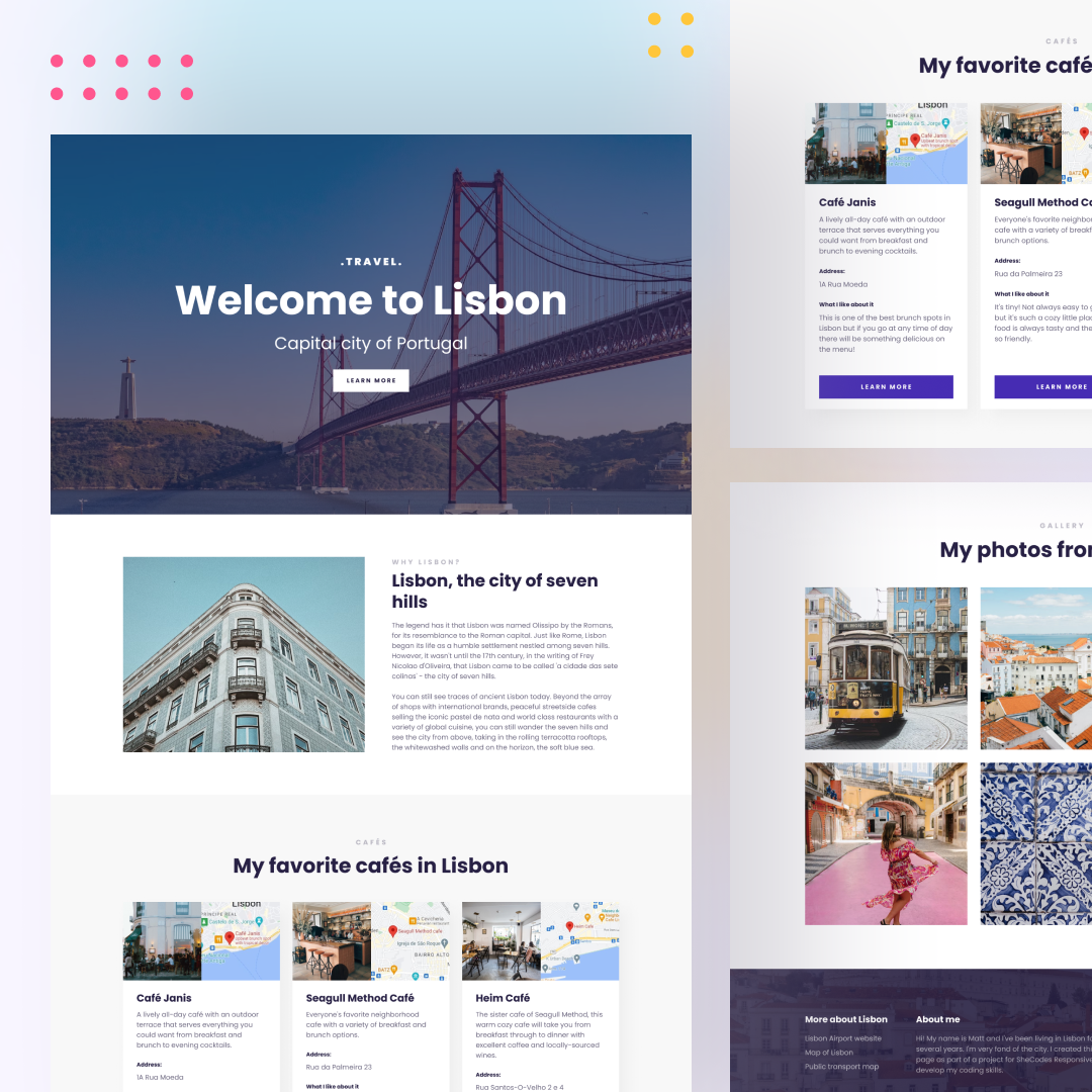 Screenshot of Lisbon Travel website project created by Sara
